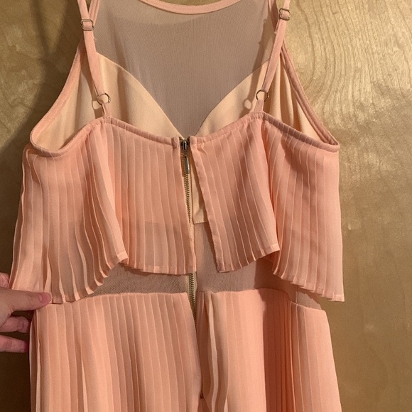 Sheer Coral Pleated Halter Dress - Picture 7 of 9